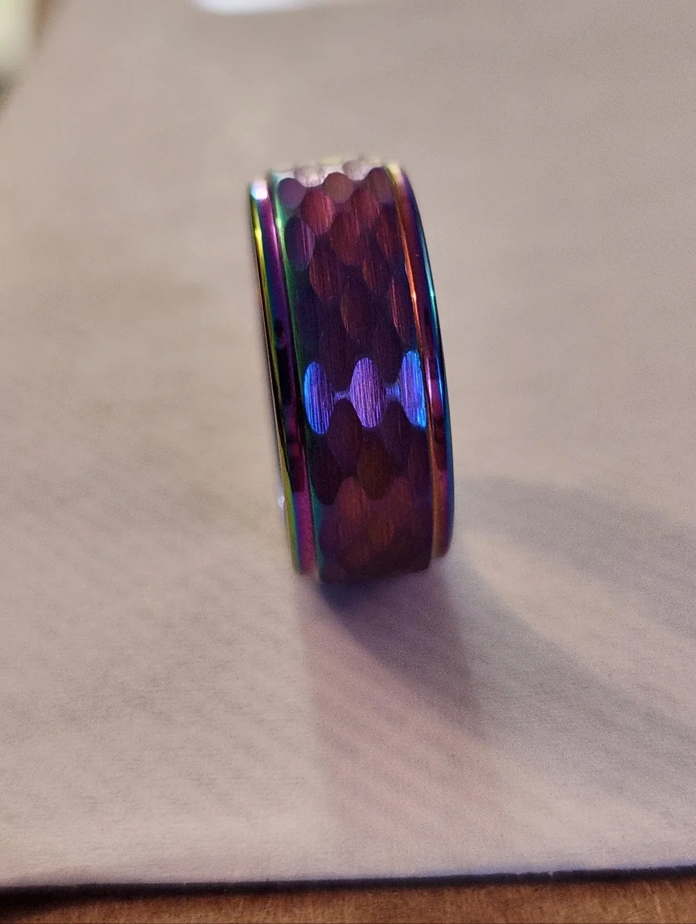 King Will Tungsten Carbide Iridescent Hammered Ring - Picture 3 of 4